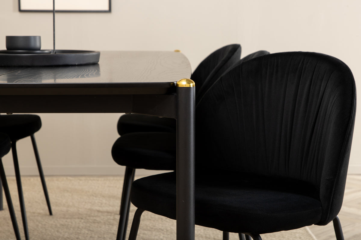 Venture Design Wrinkles & Pelle Matstolar 2-pack Svart + Rektangulära Matbord 190 x 90 Svart
