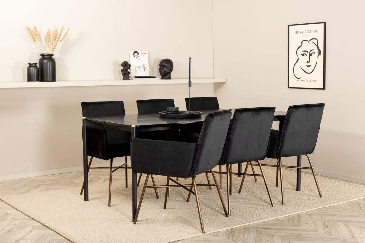 Venture Design Pelle & Petra Rektangulära Matbord 190 x 90 Svart + Matstolar Svart