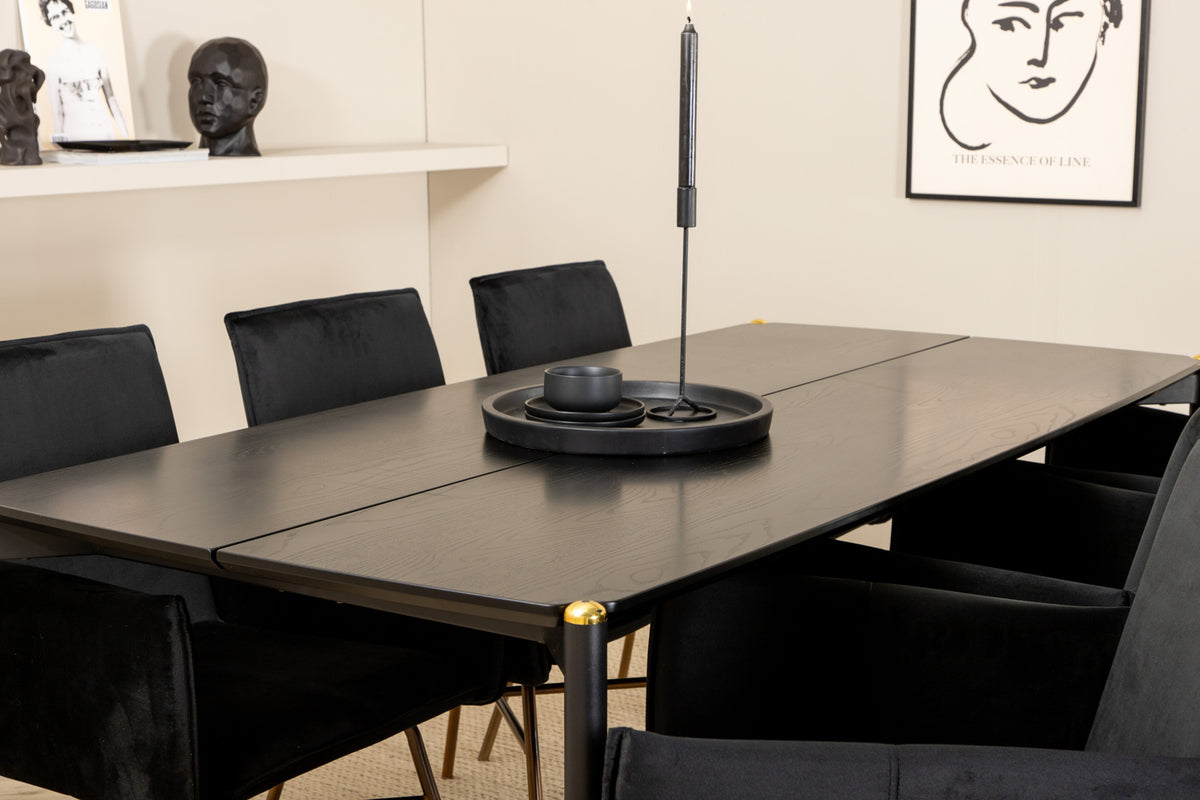 Venture Design Pelle & Petra Rektangulära Matbord 190 x 90 Svart + Matstolar Svart