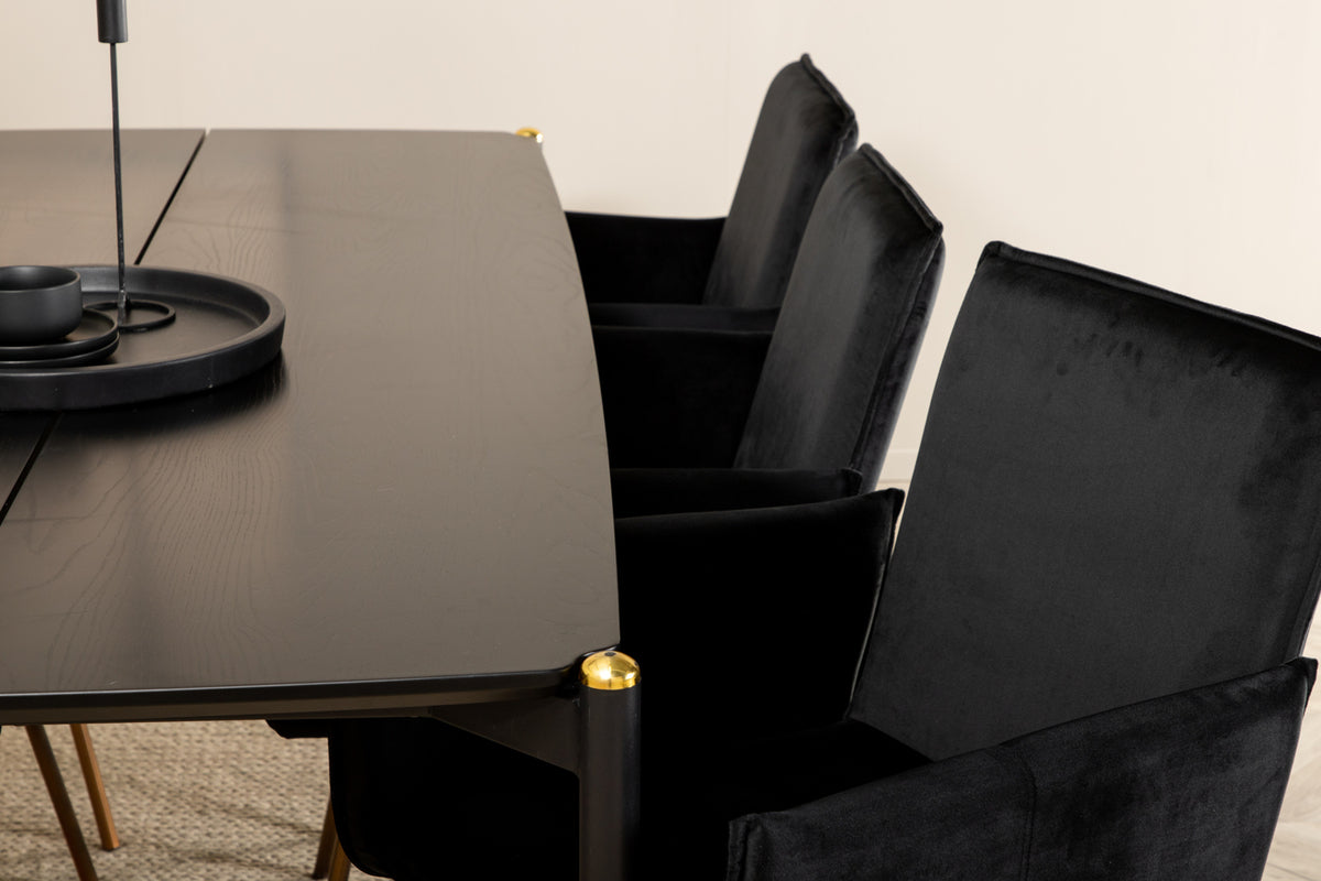 Venture Design Pelle & Petra Rektangulära Matbord 190 x 90 Svart + Matstolar Svart