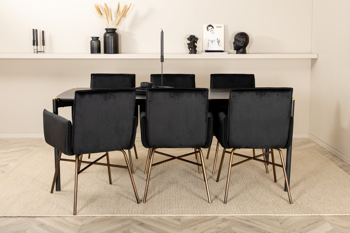 Venture Design Pelle & Petra Rektangulära Matbord 190 x 90 Svart + Matstolar Svart