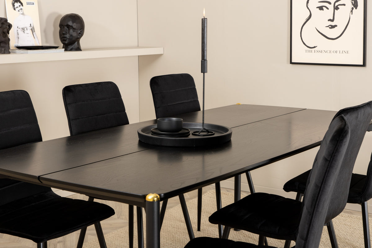 Venture Design Pelle & Windu Rektangulära Matbord 190 x 90 Svart + Matstolar 2-pack Svart