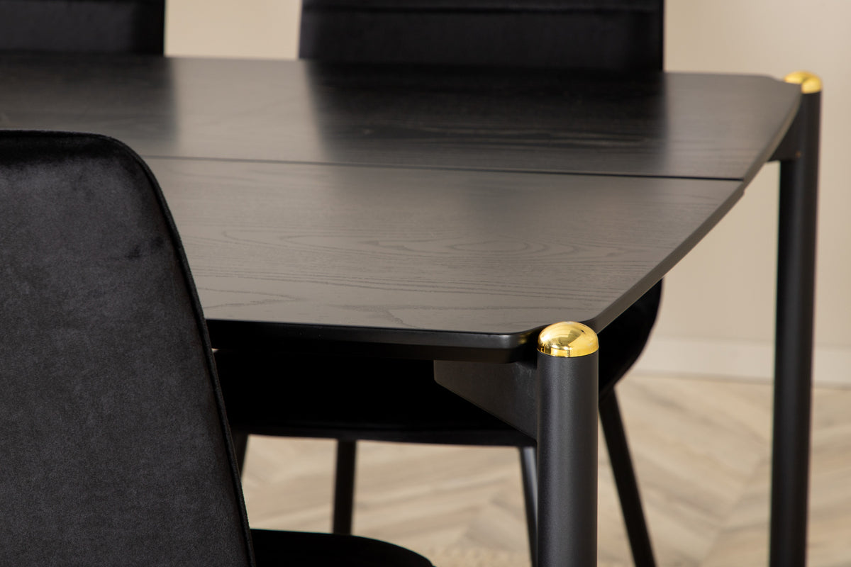 Venture Design Pelle & Windu Rektangulära Matbord 190 x 90 Svart + Matstolar 2-pack Svart