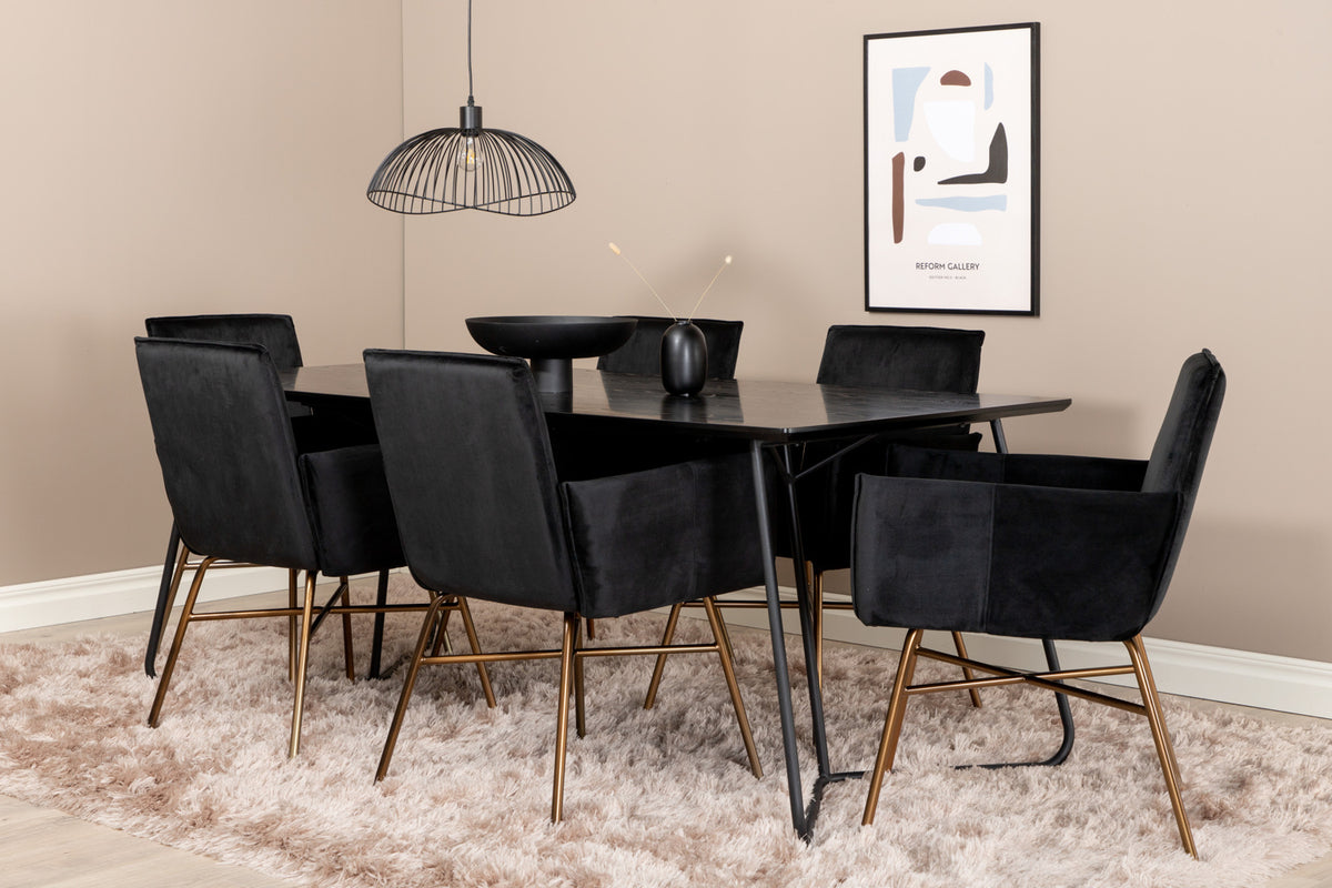 Venture Design Petra Rektangulära Matbord 190 x 90 Svart + Matstolar Svart