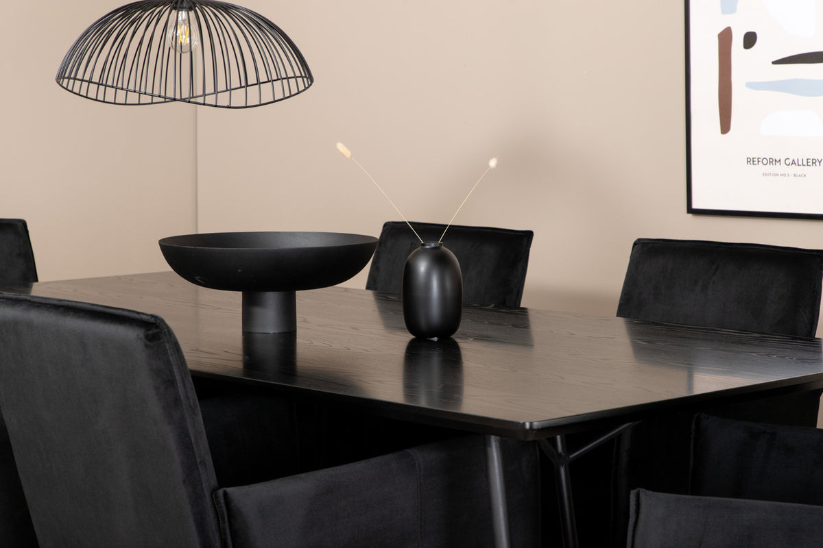Venture Design Petra Rektangulära Matbord 190 x 90 Svart + Matstolar Svart