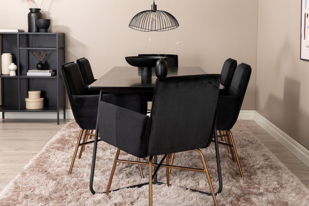 Venture Design Petra Rektangulära Matbord 190 x 90 Svart + Matstolar Svart