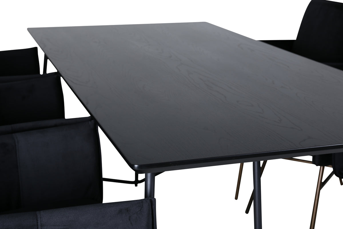 Venture Design Petra Rektangulära Matbord 190 x 90 Svart + Matstolar Svart