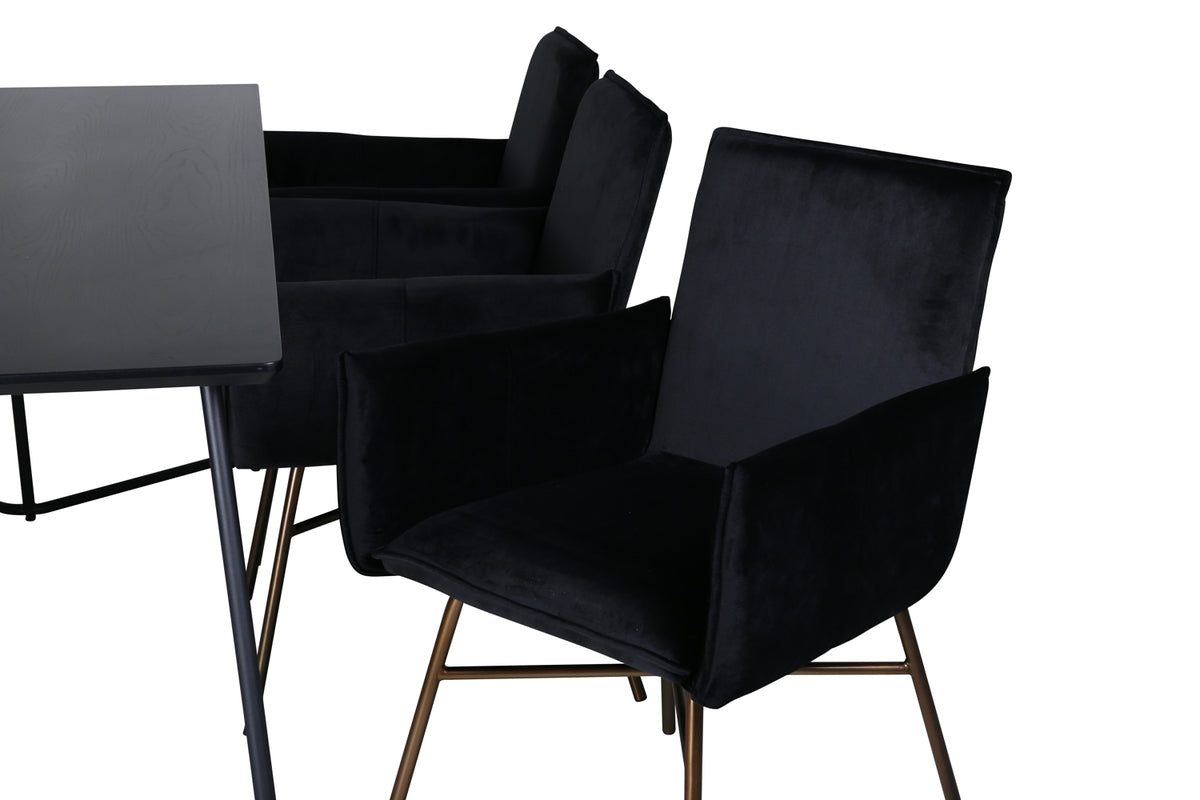 Venture Design Petra Rektangulära Matbord 190 x 90 Svart + Matstolar Svart