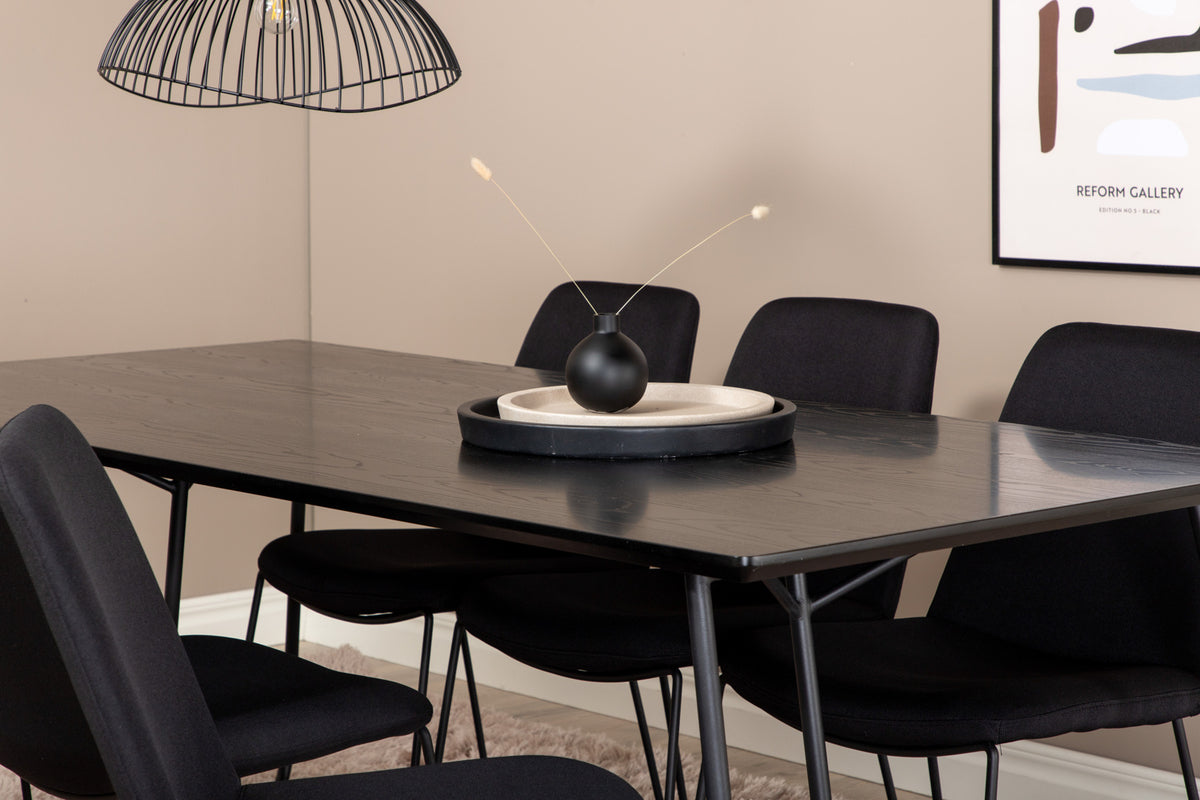 Venture Design Muce & Petra Matstolar 2-pack Svart + Rektangulära Matbord 190 x 90 Svart