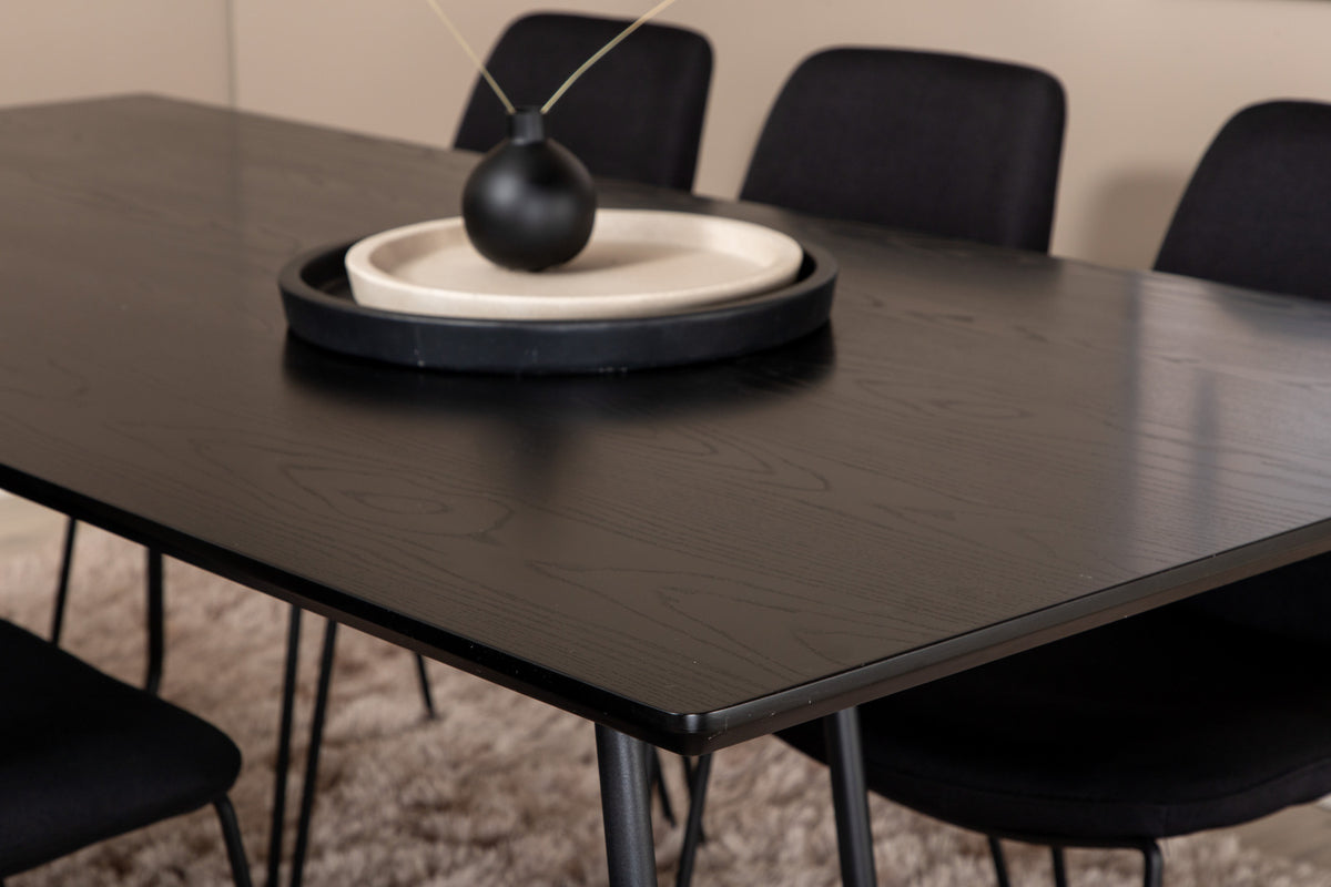 Venture Design Muce & Petra Matstolar 2-pack Svart + Rektangulära Matbord 190 x 90 Svart