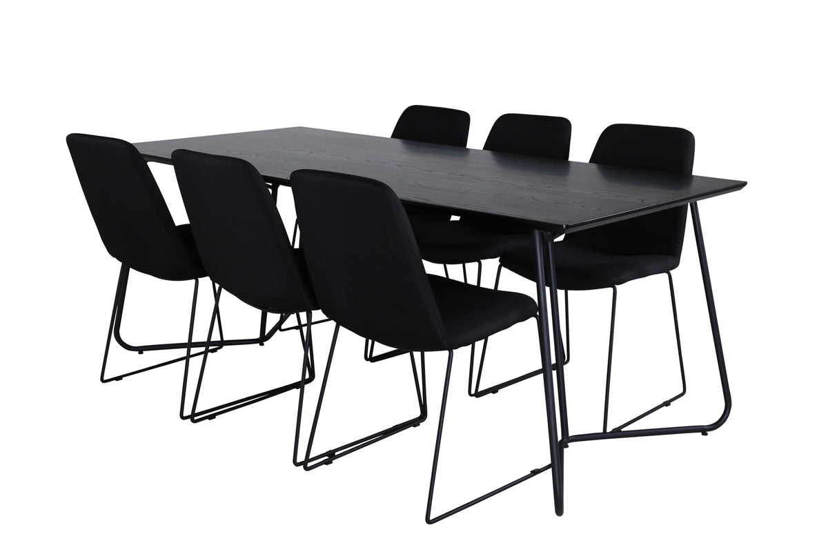 Venture Design Muce & Petra Matstolar 2-pack Svart + Rektangulära Matbord 190 x 90 Svart