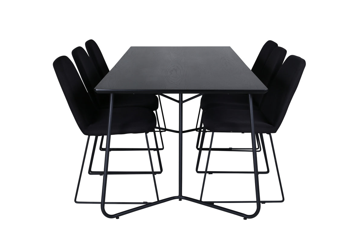 Venture Design Muce & Petra Matstolar 2-pack Svart + Rektangulära Matbord 190 x 90 Svart