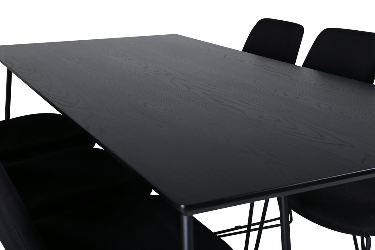Venture Design Muce & Petra Matstolar 2-pack Svart + Rektangulära Matbord 190 x 90 Svart