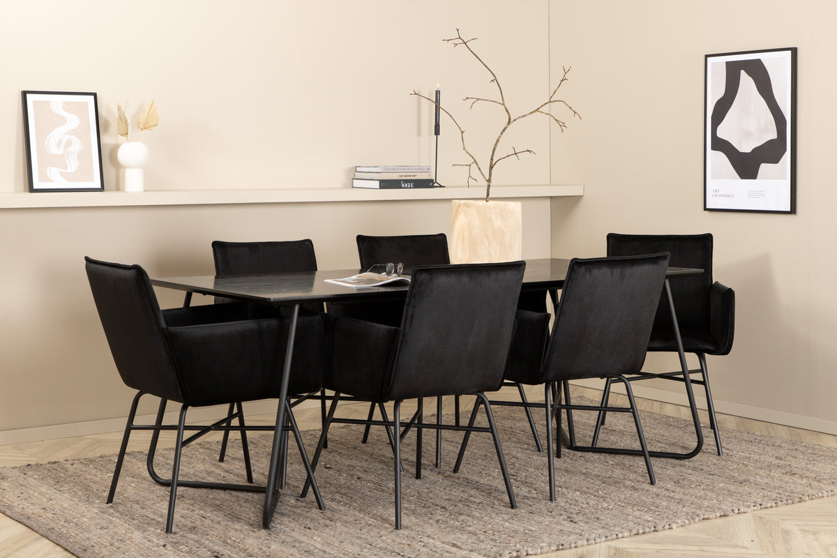 Venture Design Petra Rektangulära Matbord 190 x 90 Svart + Matstolar Svart