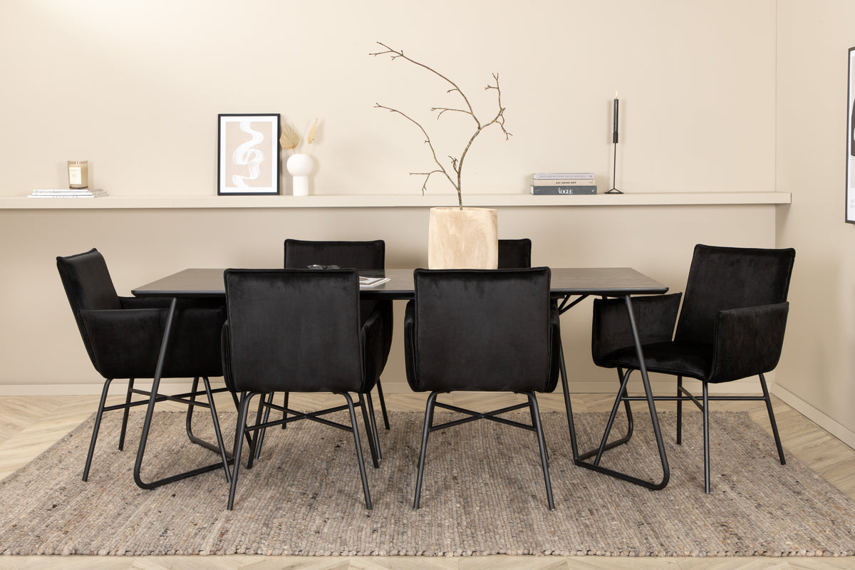 Venture Design Petra Rektangulära Matbord 190 x 90 Svart + Matstolar Svart