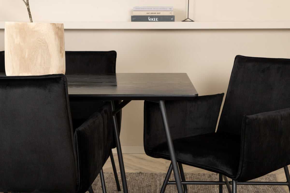 Venture Design Petra Rektangulära Matbord 190 x 90 Svart + Matstolar Svart