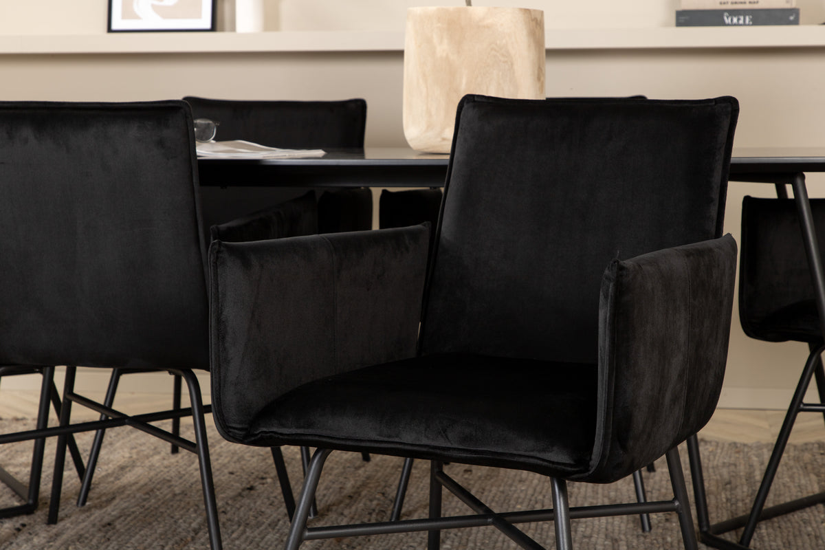 Venture Design Petra Rektangulära Matbord 190 x 90 Svart + Matstolar Svart