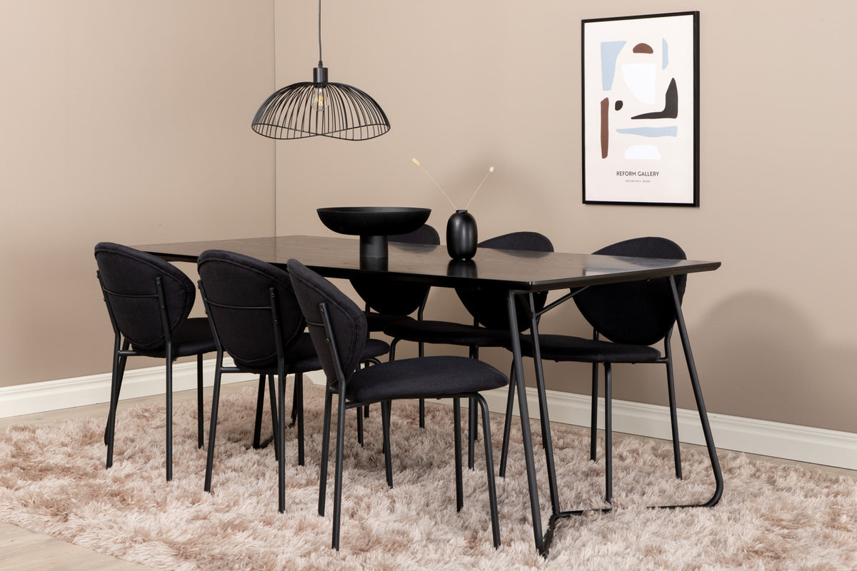 Venture Design Vault & Petra Matstolar 2-pack Svart + Rektangulära Matbord 190 x 90 Svart