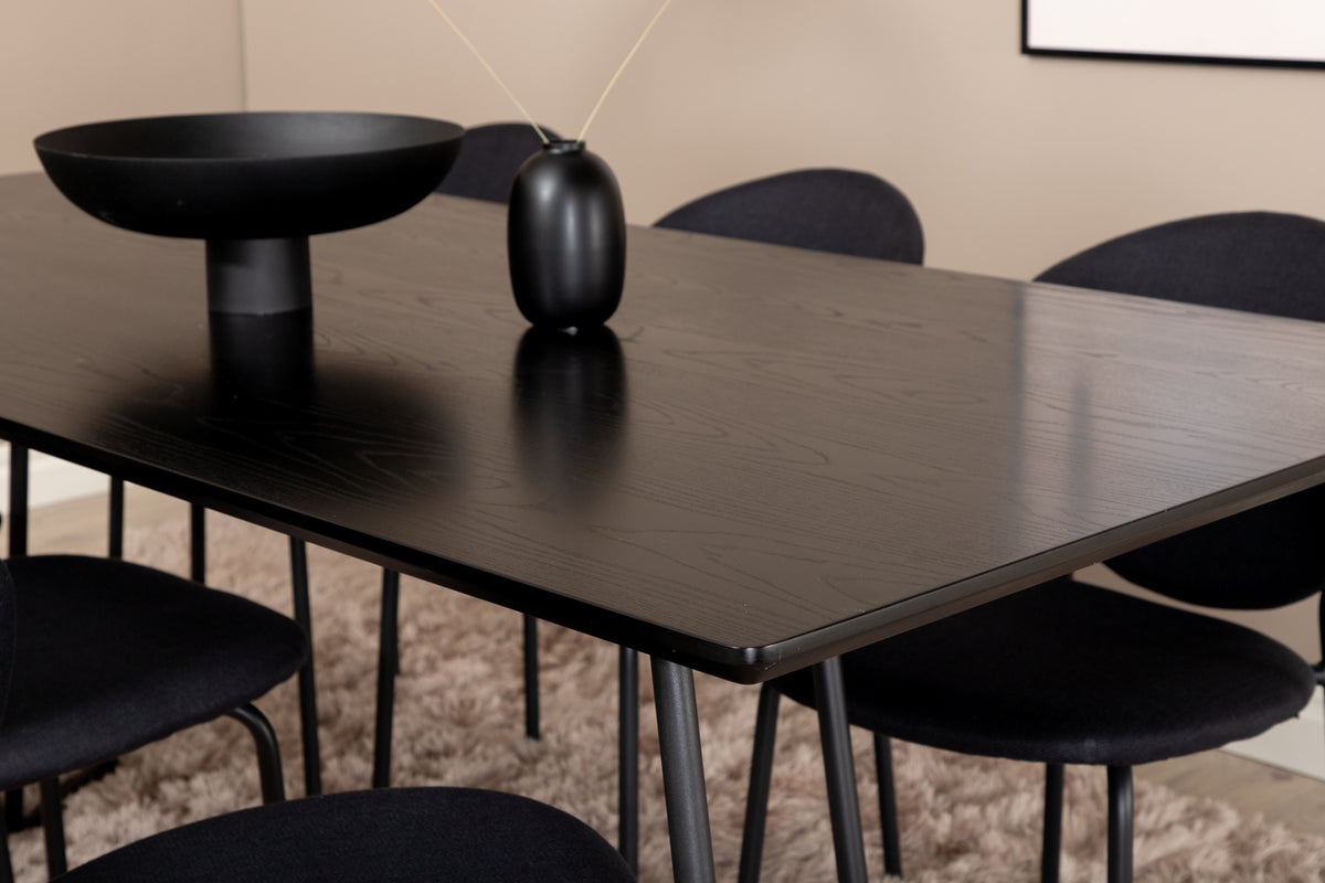 Venture Design Vault & Petra Matstolar 2-pack Svart + Rektangulära Matbord 190 x 90 Svart