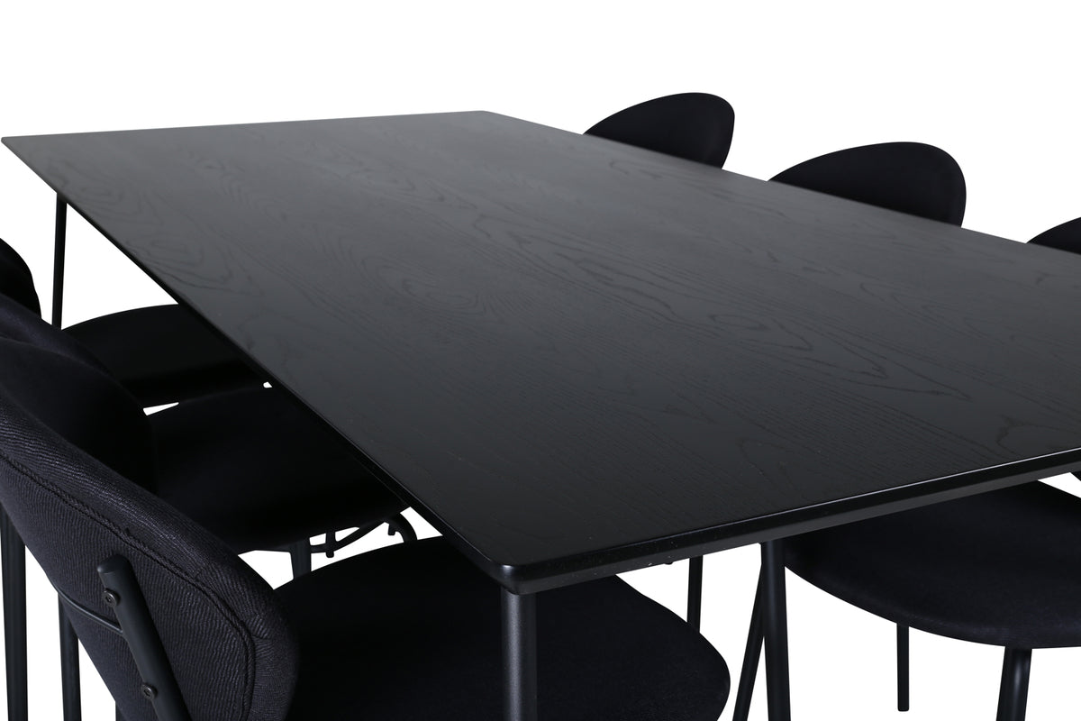Venture Design Vault & Petra Matstolar 2-pack Svart + Rektangulära Matbord 190 x 90 Svart