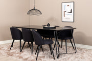Venture Design Petra & Velvet Rektangulära Matbord 190 x 90 Svart + Matstolar 2-pack Svart