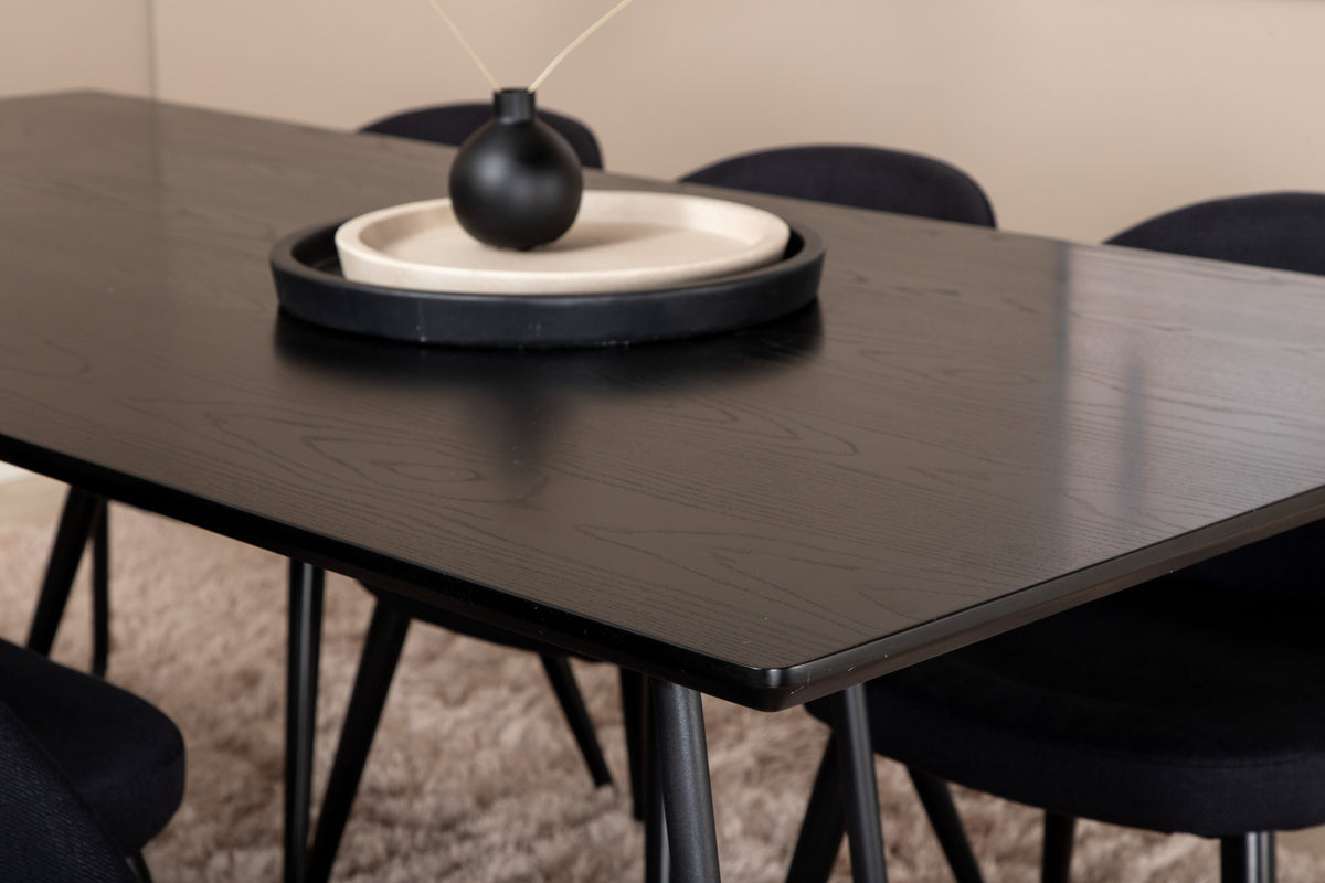Venture Design Petra & Velvet Rektangulära Matbord 190 x 90 Svart + Matstolar 2-pack Svart