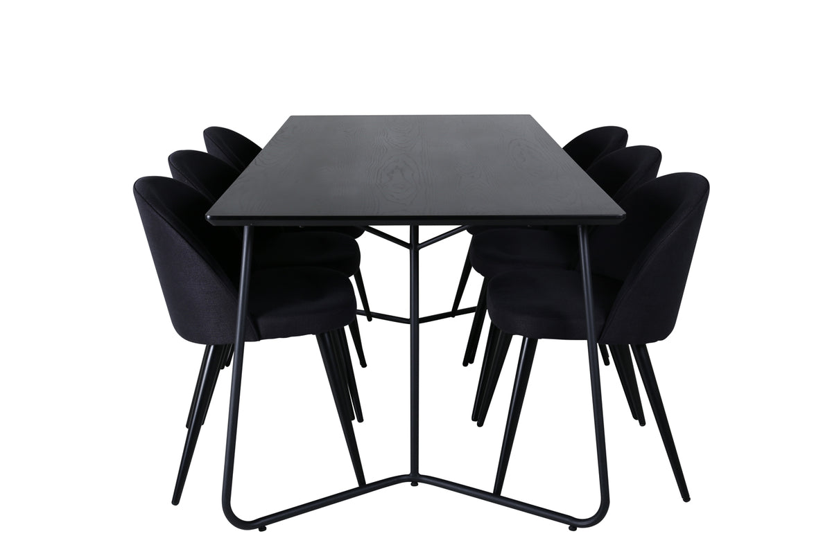 Venture Design Petra & Velvet Rektangulära Matbord 190 x 90 Svart + Matstolar 2-pack Svart