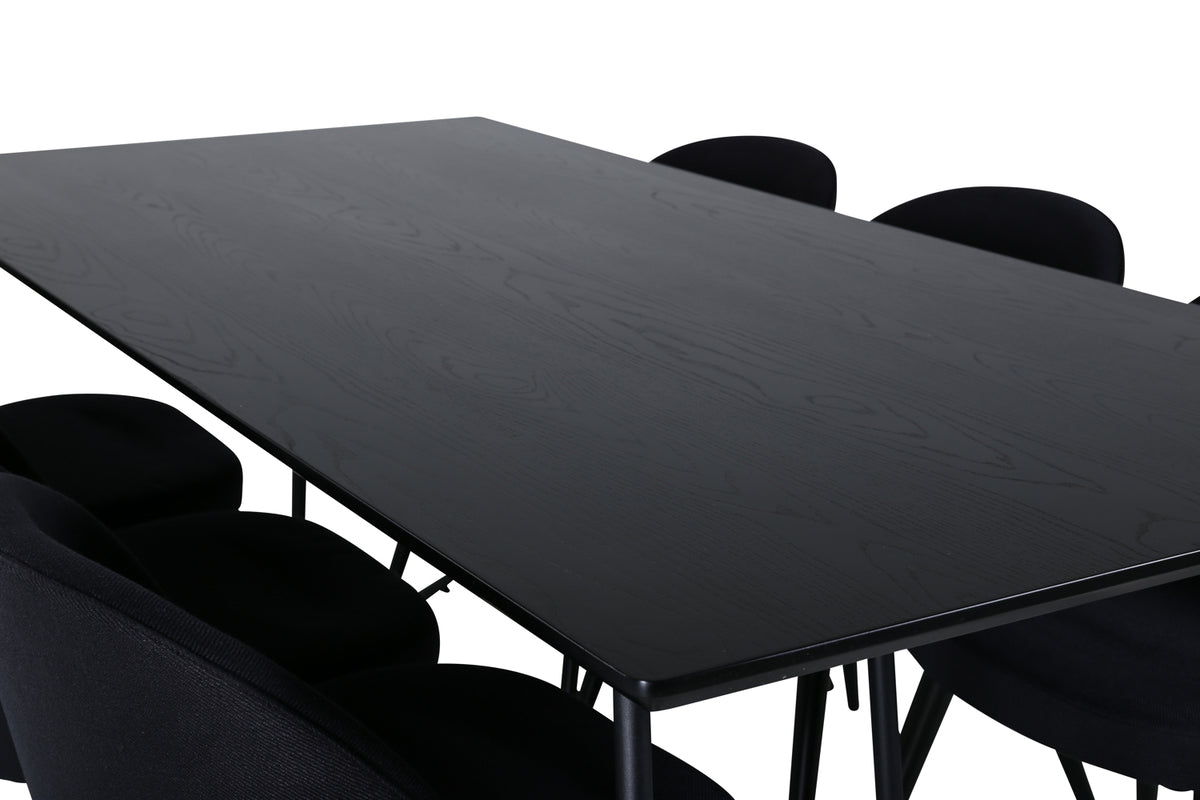 Venture Design Petra & Velvet Rektangulära Matbord 190 x 90 Svart + Matstolar 2-pack Svart