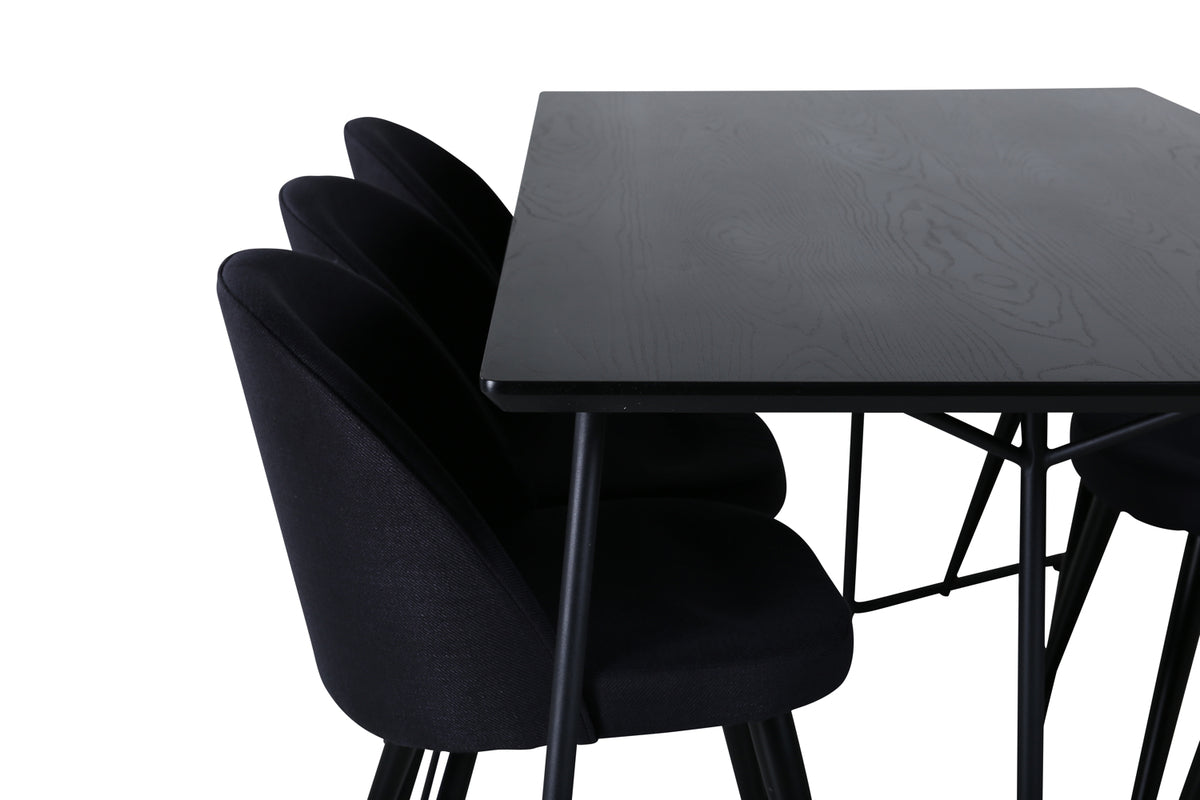 Venture Design Petra & Velvet Rektangulära Matbord 190 x 90 Svart + Matstolar 2-pack Svart