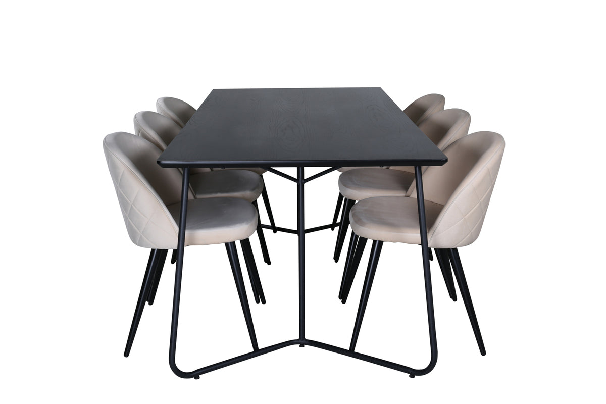 Venture Design Petra & Velvet Rektangulära Matbord 190 x 90 Svart + Matstolar 2-pack Beige