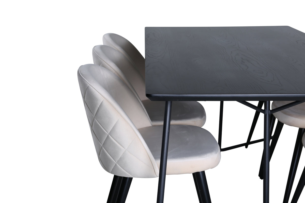 Venture Design Petra & Velvet Rektangulära Matbord 190 x 90 Svart + Matstolar 2-pack Beige