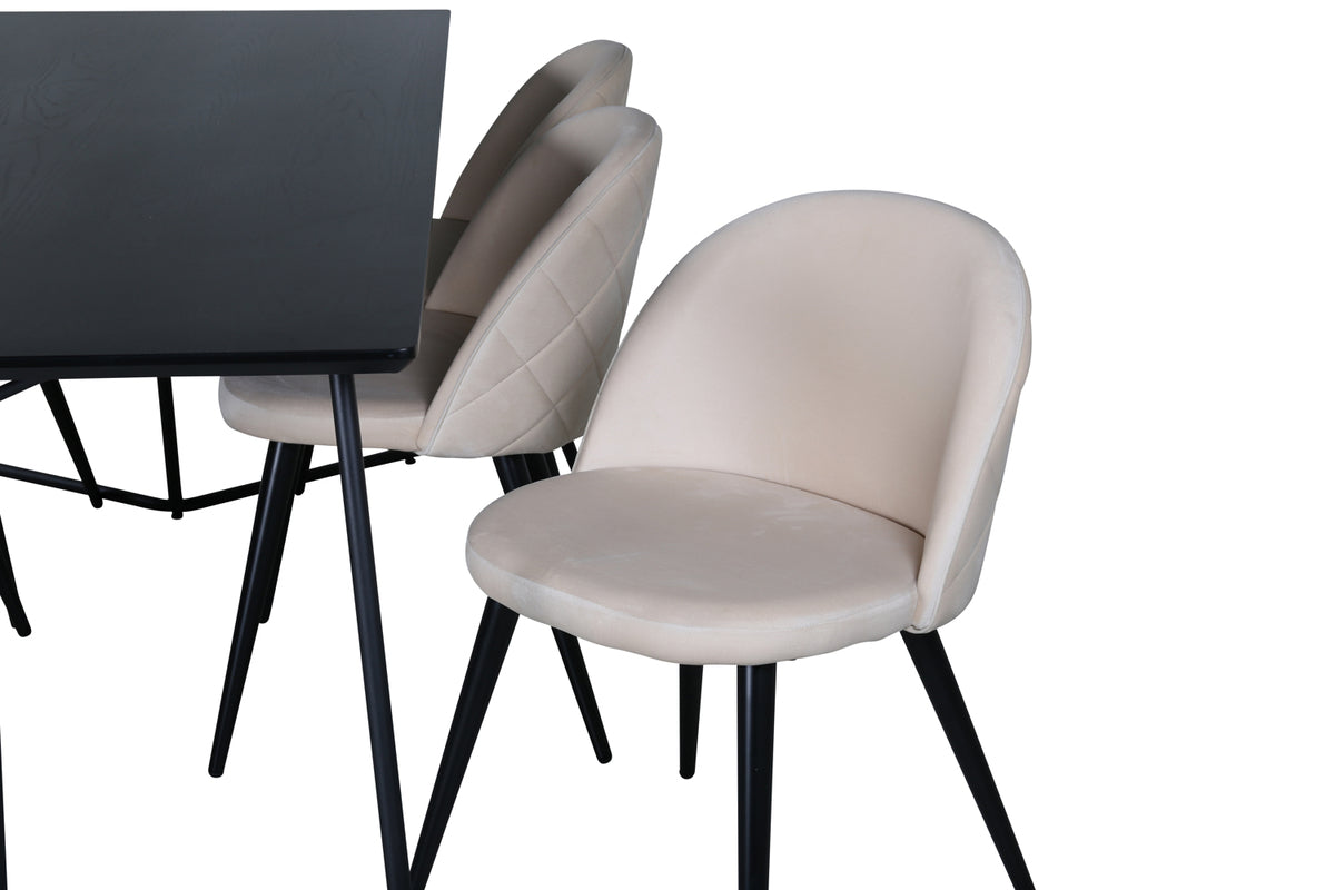 Venture Design Petra & Velvet Rektangulära Matbord 190 x 90 Svart + Matstolar 2-pack Beige