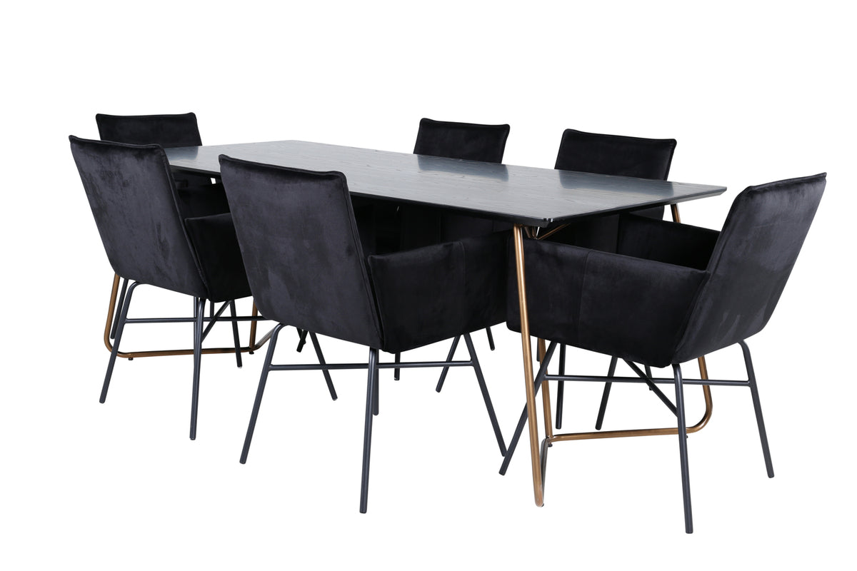 Venture Design Petra Matbord 90x190 + Matstolar Svart