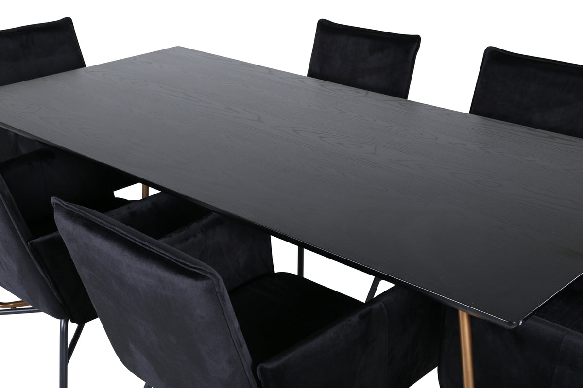 Venture Design Petra Matbord 90x190 + Matstolar Svart