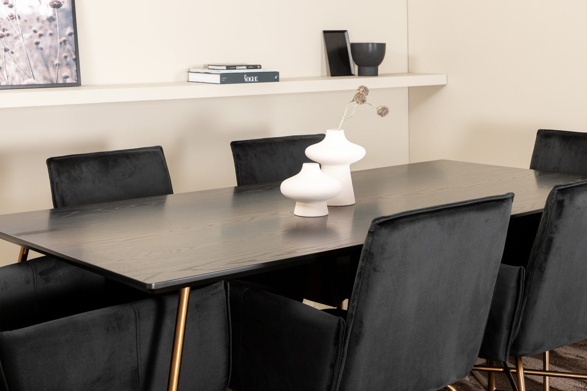 Venture Design Petra Rektangulära Matbord 190 x 90 Svart + Matstolar Svart