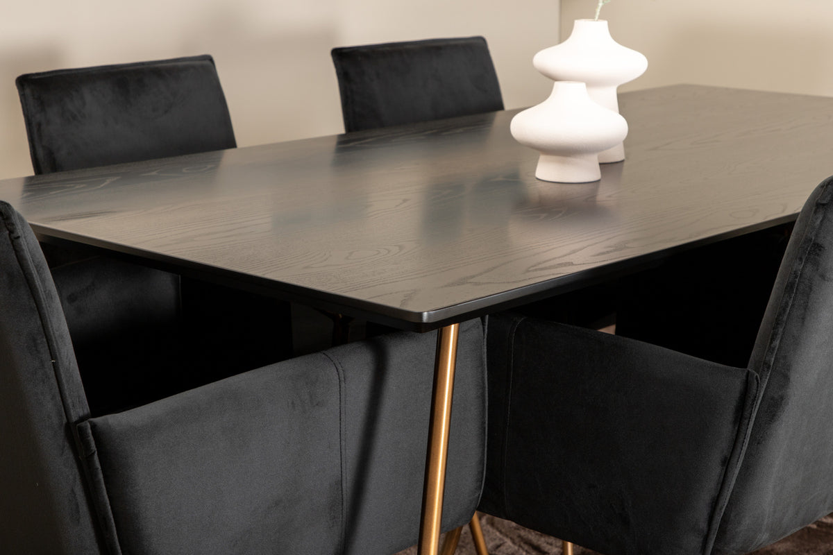 Venture Design Petra Rektangulära Matbord 190 x 90 Svart + Matstolar Svart