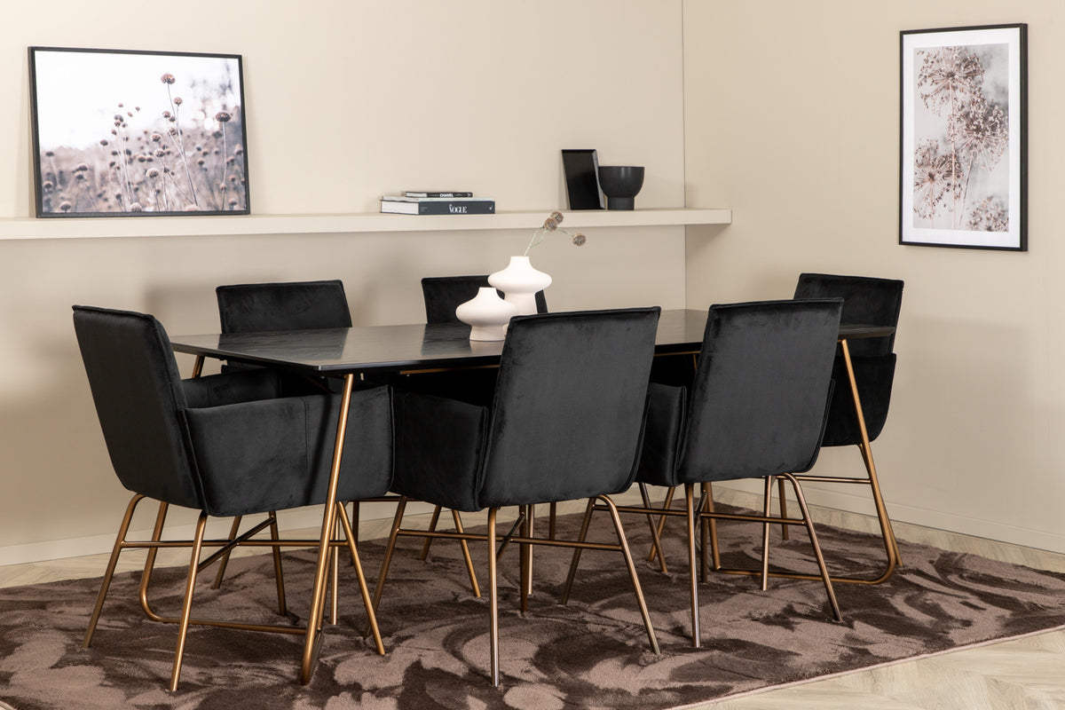 Venture Design Petra Rektangulära Matbord 190 x 90 Svart + Matstolar Svart