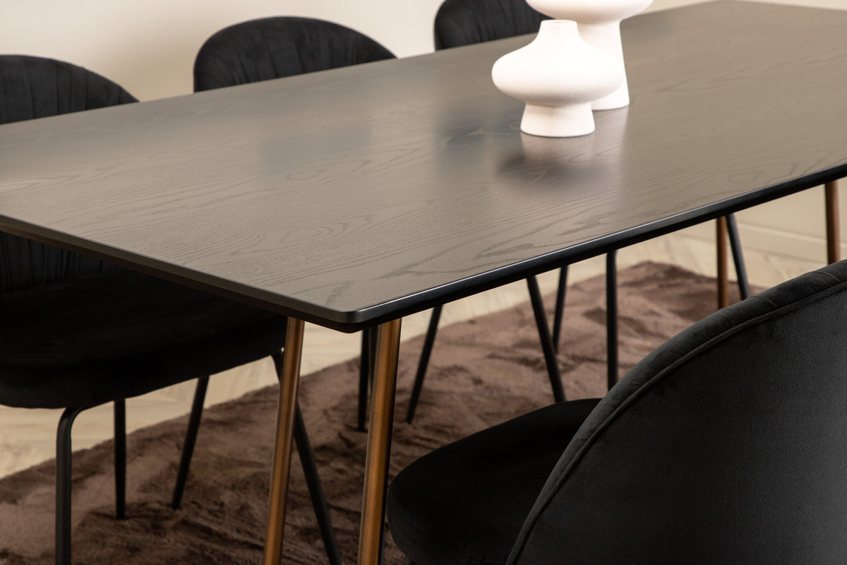 Venture Design Wrinkles & Petra Matstolar 2-pack Svart + Rektangulära Matbord 190 x 90 Svart