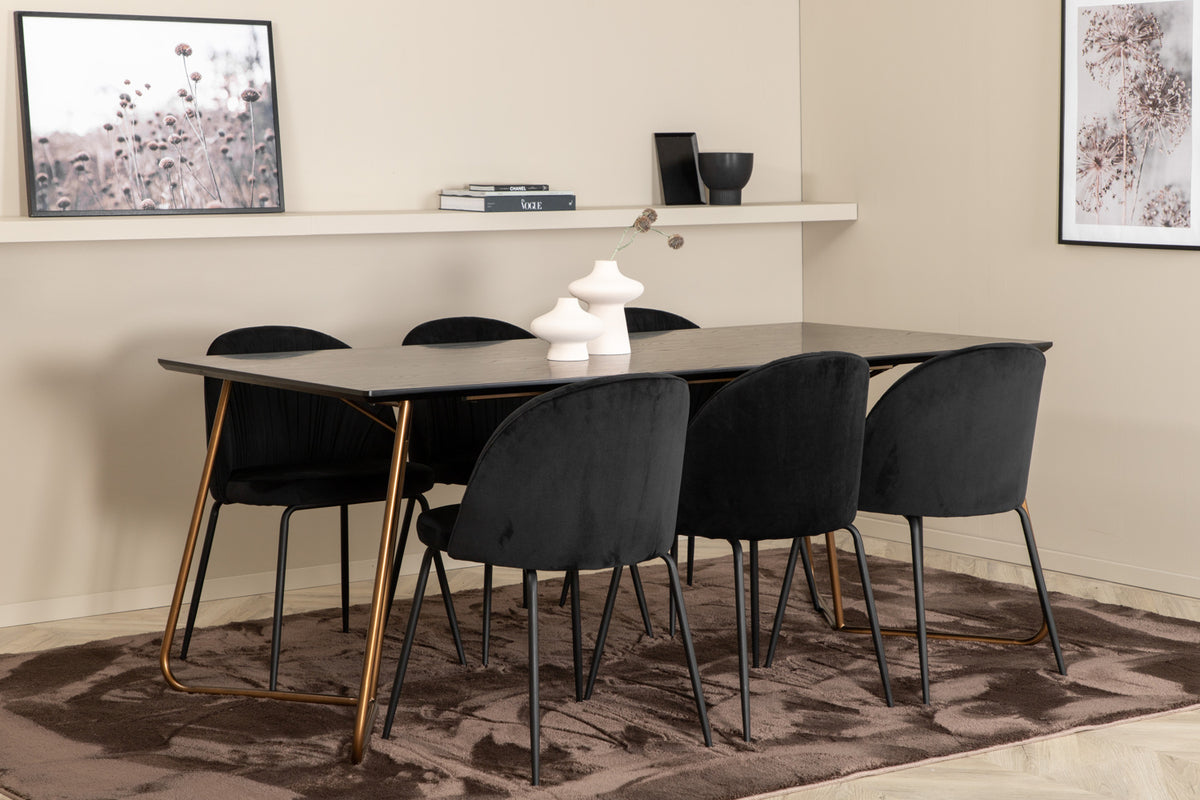 Venture Design Wrinkles & Petra Matstolar 2-pack Svart + Rektangulära Matbord 190 x 90 Svart