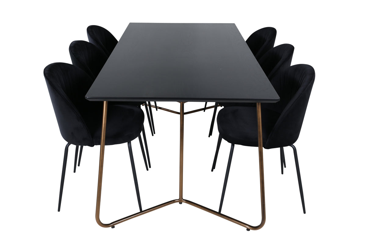 Venture Design Wrinkles & Petra Matstolar 2-pack Svart + Rektangulära Matbord 190 x 90 Svart