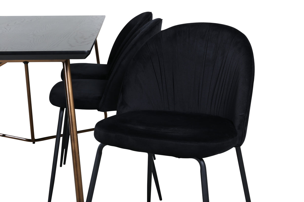 Venture Design Wrinkles & Petra Matstolar 2-pack Svart + Rektangulära Matbord 190 x 90 Svart