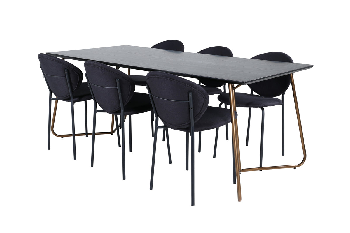 Venture Design Vault & Petra Matstolar 2-pack Svart + Rektangulära Matbord 190 x 90 Svart