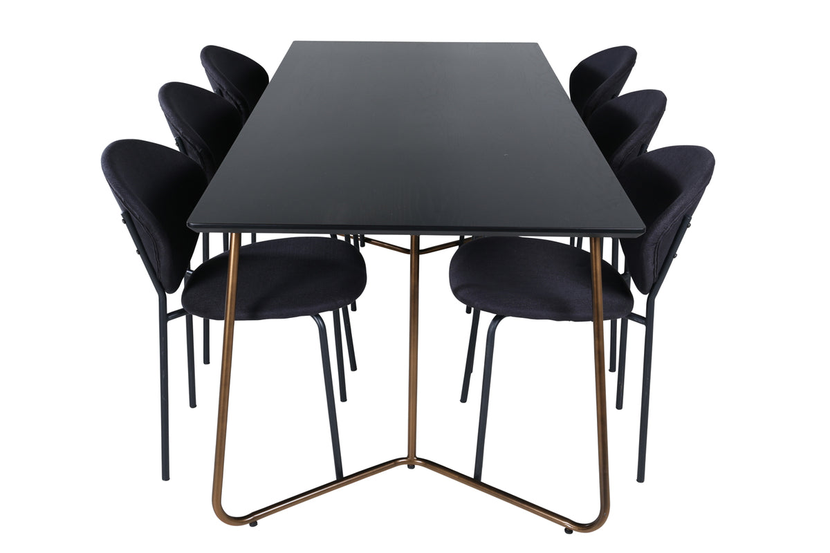 Venture Design Vault & Petra Matstolar 2-pack Svart + Rektangulära Matbord 190 x 90 Svart