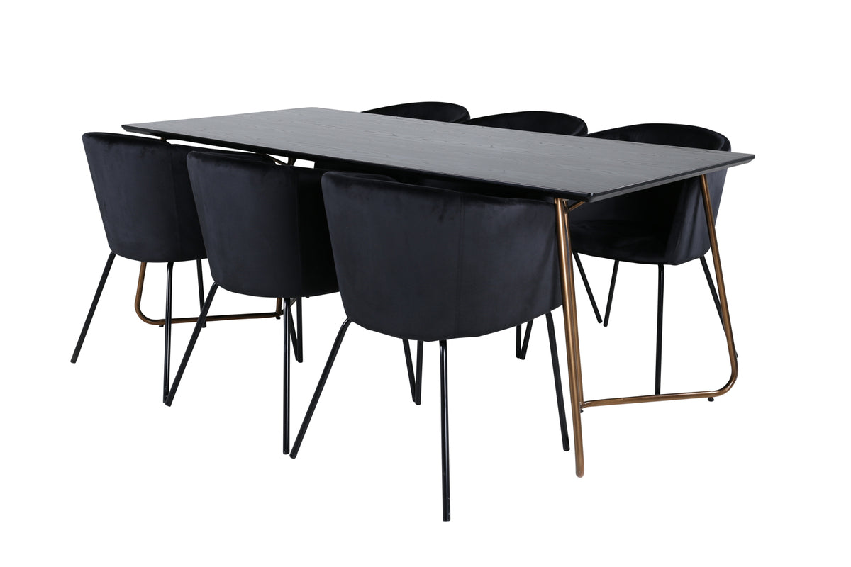 Venture Design Berit & Petra Matstolar Svart + Rektangulära Matbord 190 x 90 Svart