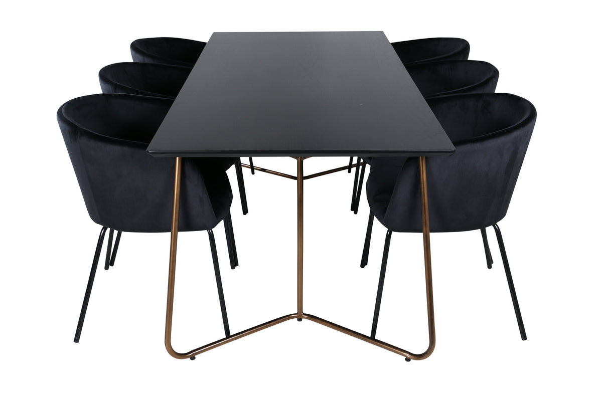 Venture Design Berit & Petra Matstolar Svart + Rektangulära Matbord 190 x 90 Svart