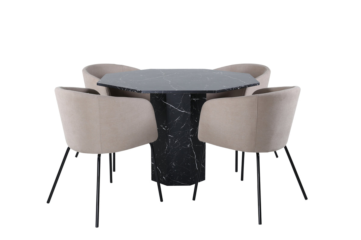 Venture Design Berit & Marbs Matstolar Beige + Matbord ⌀110