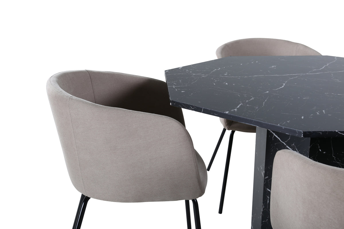 Venture Design Berit & Marbs Matstolar Beige + Matbord ⌀110