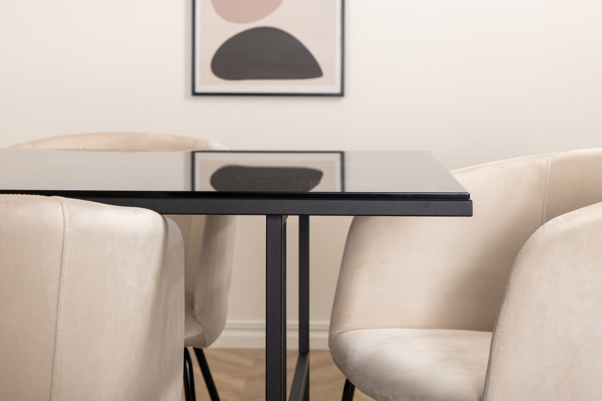 Venture Design Berit & Leif Matstolar Beige + Rektangulära Matbord 200 x 90 Svart