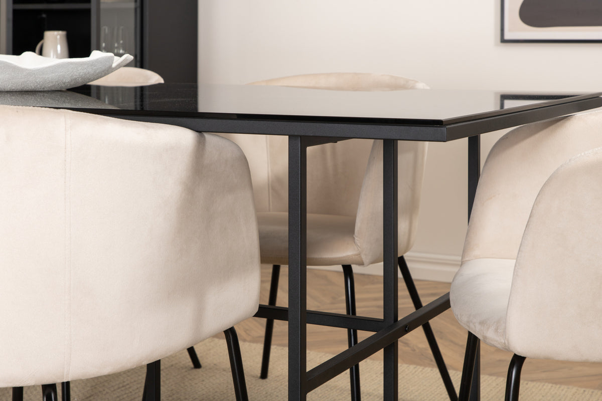 Venture Design Berit & Leif Matstolar Beige + Rektangulära Matbord 200 x 90 Svart