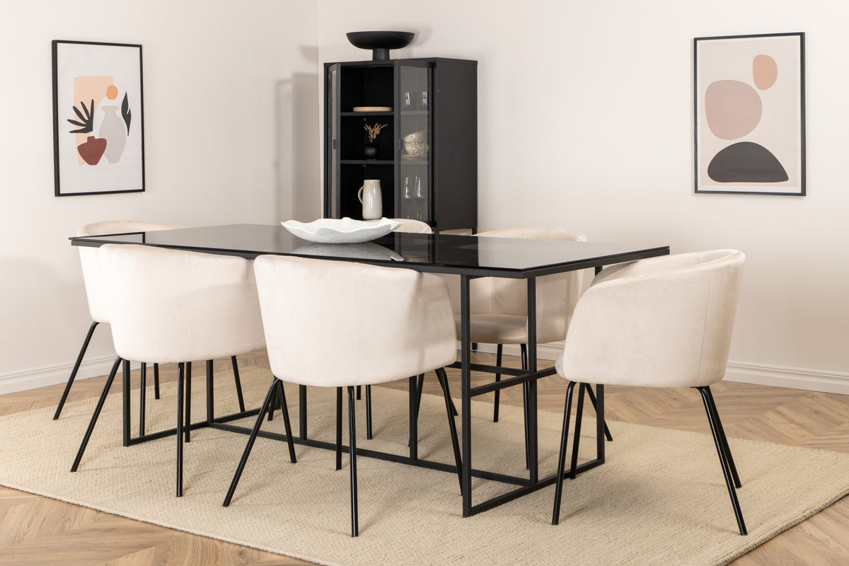 Venture Design Berit & Leif Matstolar Beige + Rektangulära Matbord 200 x 90 Svart